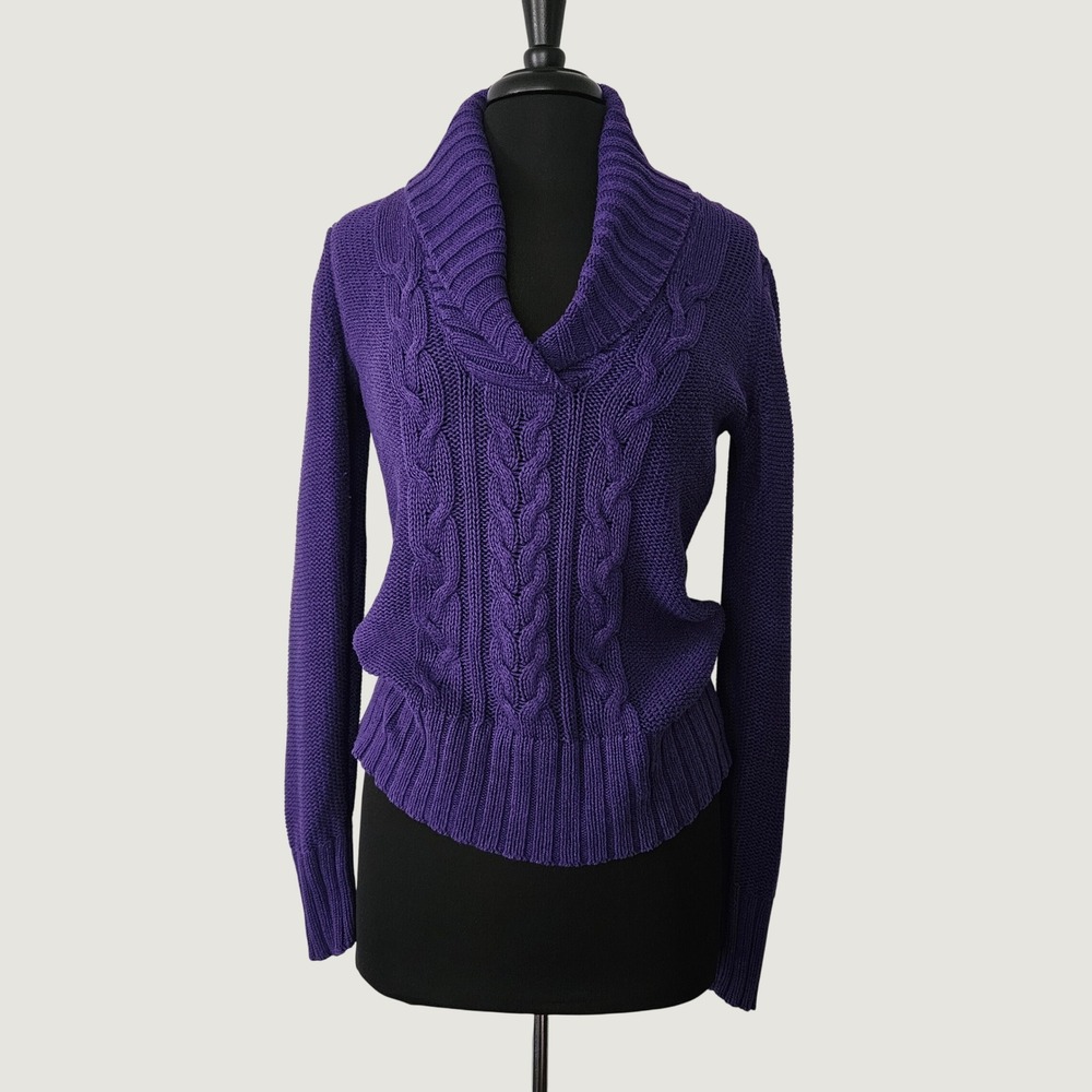 Shawl Collar Sweater Women Cable Knit Pullover Y2k Preppy Royal Downtown Medium